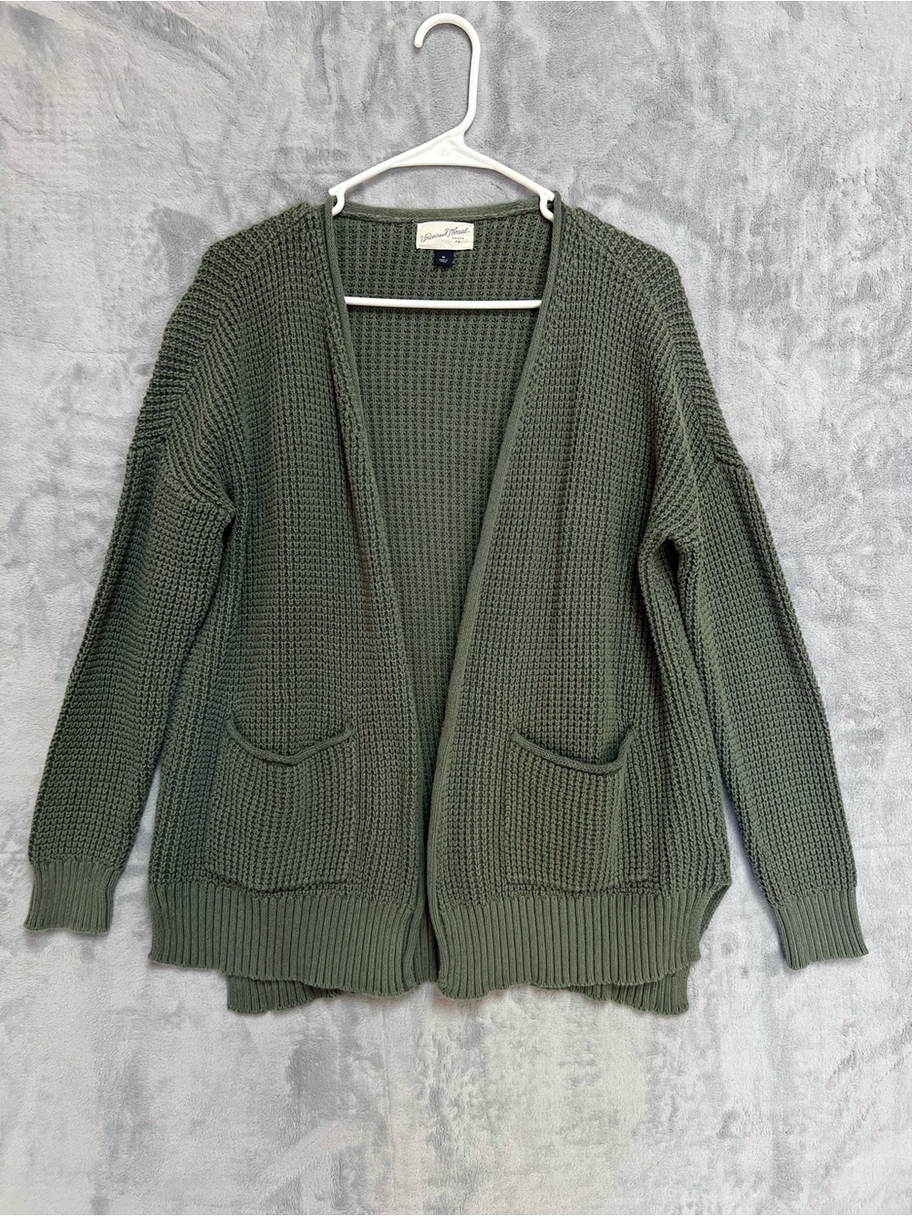 universal thread waffle knit cardigan sweater womens medium green cottage core